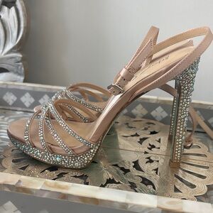 Betsey Johnson Rhinestone-Embellished Tan Heels